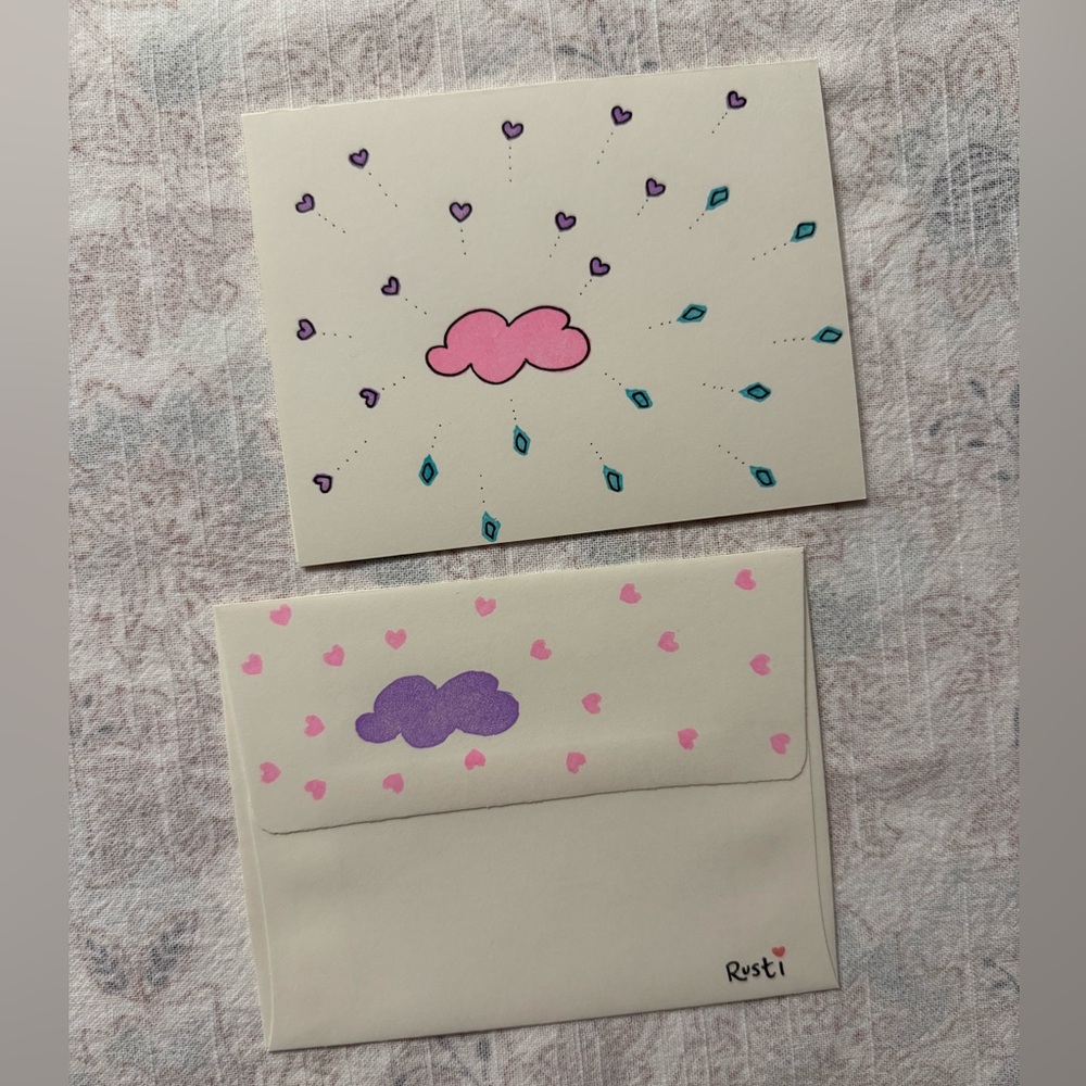 Cute Cloud and Hearts Card and Envelope